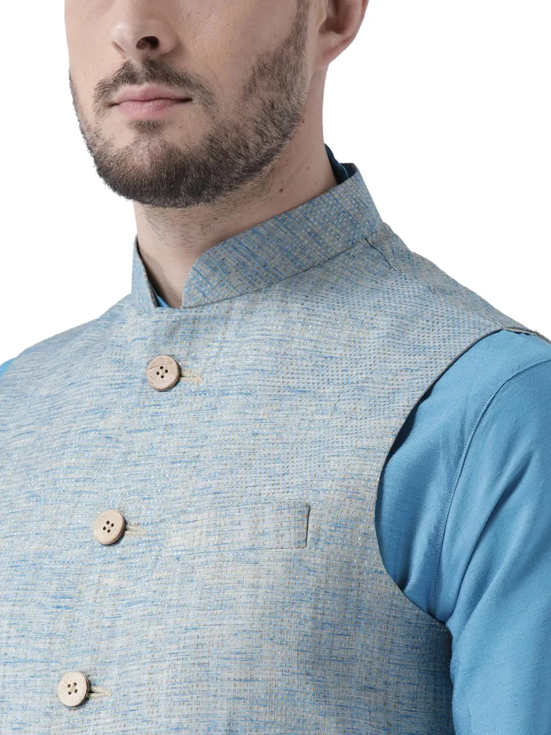 Men's Jacquard Silk/Cotton Blend Nehru Jacket- Traditional Indian Waistcoat for Weddings & Royal Parties