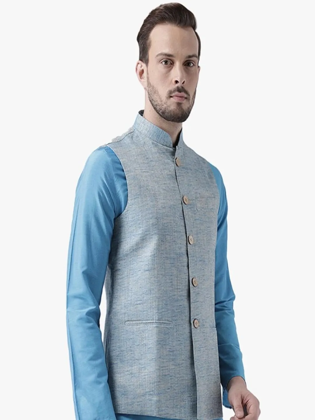 Men's Jacquard Silk/Cotton Blend Nehru Jacket- Traditional Indian Waistcoat for Weddings & Royal Parties