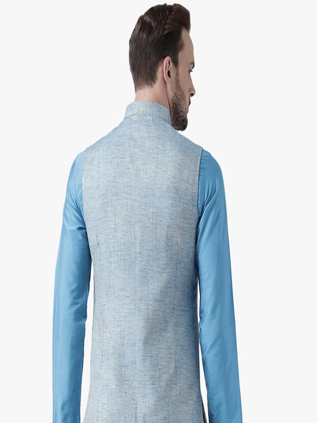 Men's Jacquard Silk/Cotton Blend Nehru Jacket- Traditional Indian Waistcoat for Weddings & Royal Parties