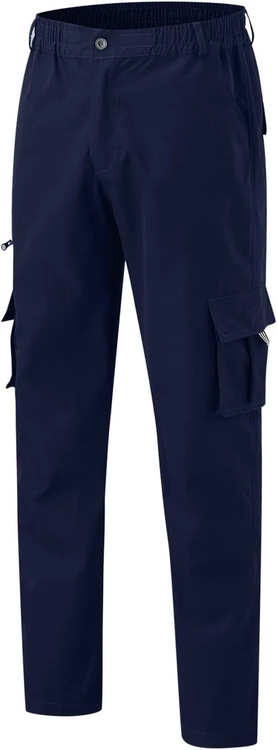 Men's Long Solid Color Cargo Pants Elastic Waistband Trousers Men's Jogger Pants Men's Slim-Fit Stretch Cargo Pant