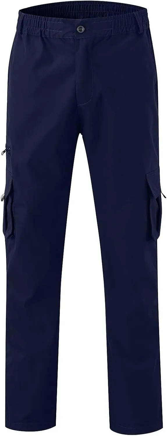Men's Long Solid Color Cargo Pants Elastic Waistband Trousers Men's Jogger Pants Men's Slim-Fit Stretch Cargo Pant