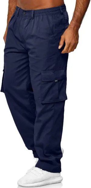 Men's Long Solid Color Cargo Pants Elastic Waistband Trousers Men's Jogger Pants Men's Slim-Fit Stretch Cargo Pant