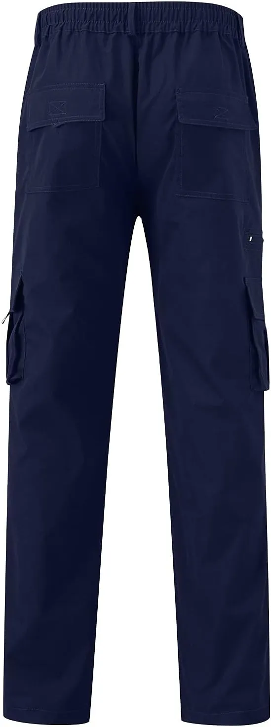Men's Long Solid Color Cargo Pants Elastic Waistband Trousers Men's Jogger Pants Men's Slim-Fit Stretch Cargo Pant
