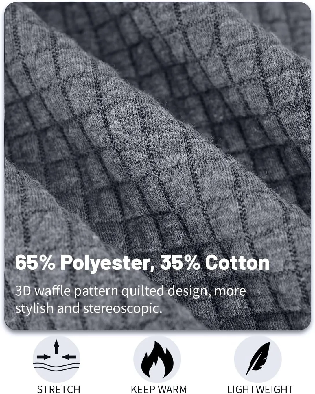 Men's Quilted Sweatshirt Casual Waffle Stand Collar Button Pullover Sweatshirts