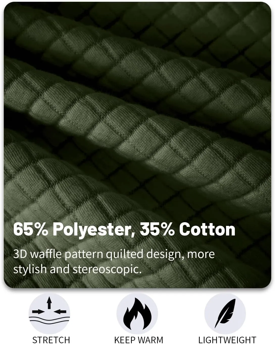 Men's Quilted Sweatshirt Casual Waffle Stand Collar Button Pullover Sweatshirts
