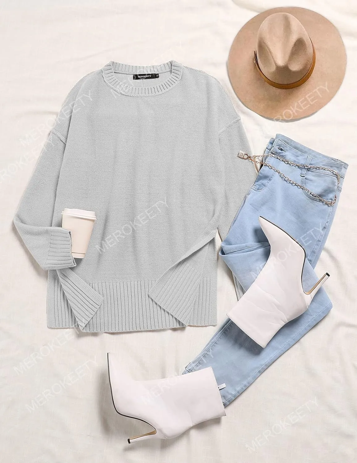 MEROKEETY Women's 2025 Fall Winter Casual Oversized Pullover Sweater Loose Crew Neck Long Sleeve Side Split Jumper Top