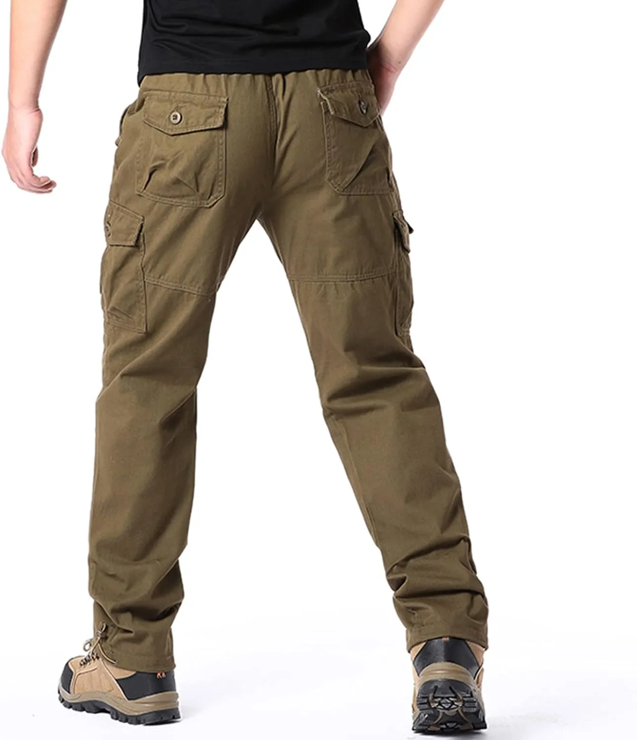 MIDOO Work Pants for Men Construction Flex Casual Pants Stretch Drawstring Waistband Tapered Leg Sweatpants with Pockets
