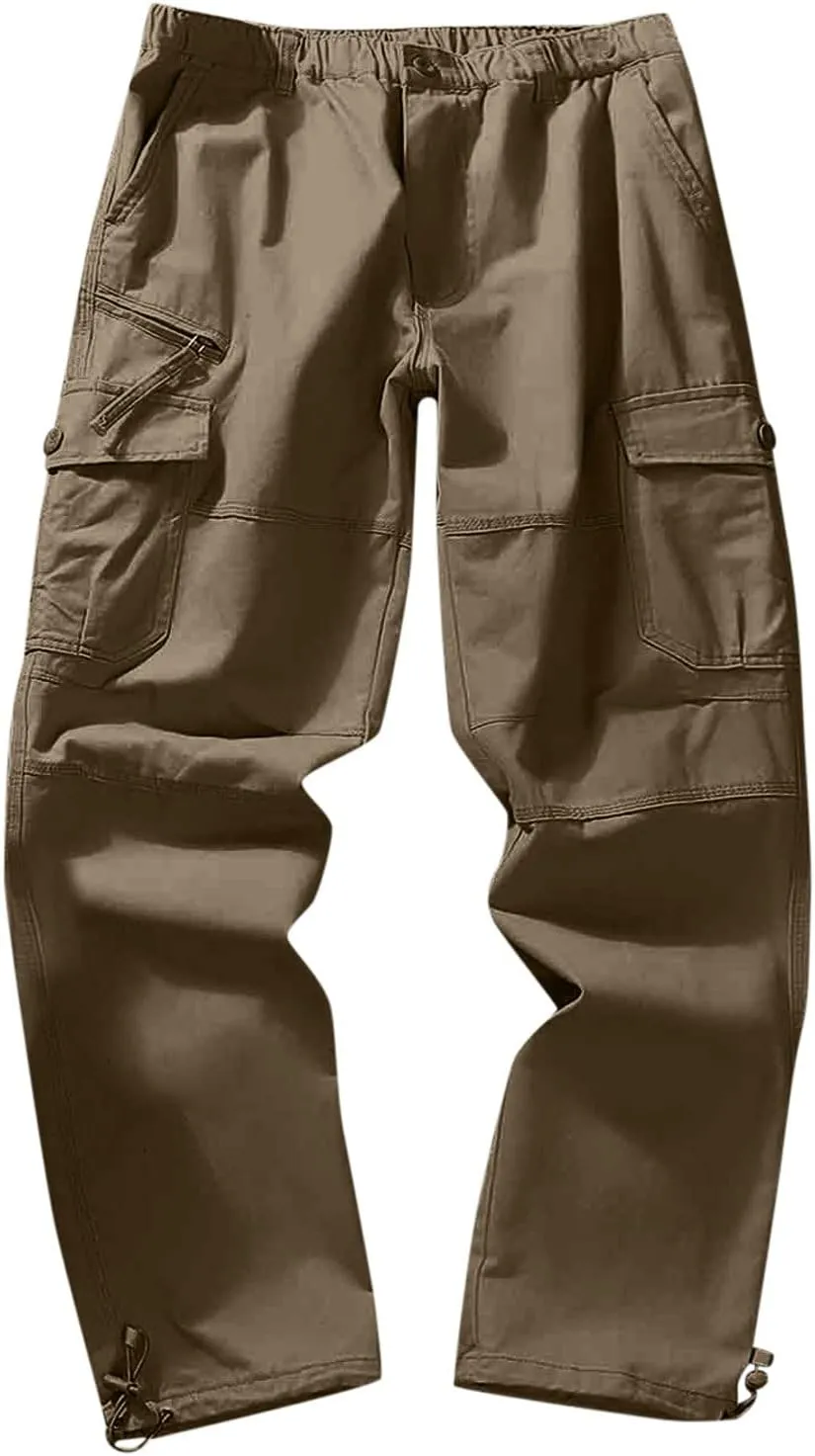 MIDOO Work Pants for Men Construction Flex Casual Pants Stretch Drawstring Waistband Tapered Leg Sweatpants with Pockets