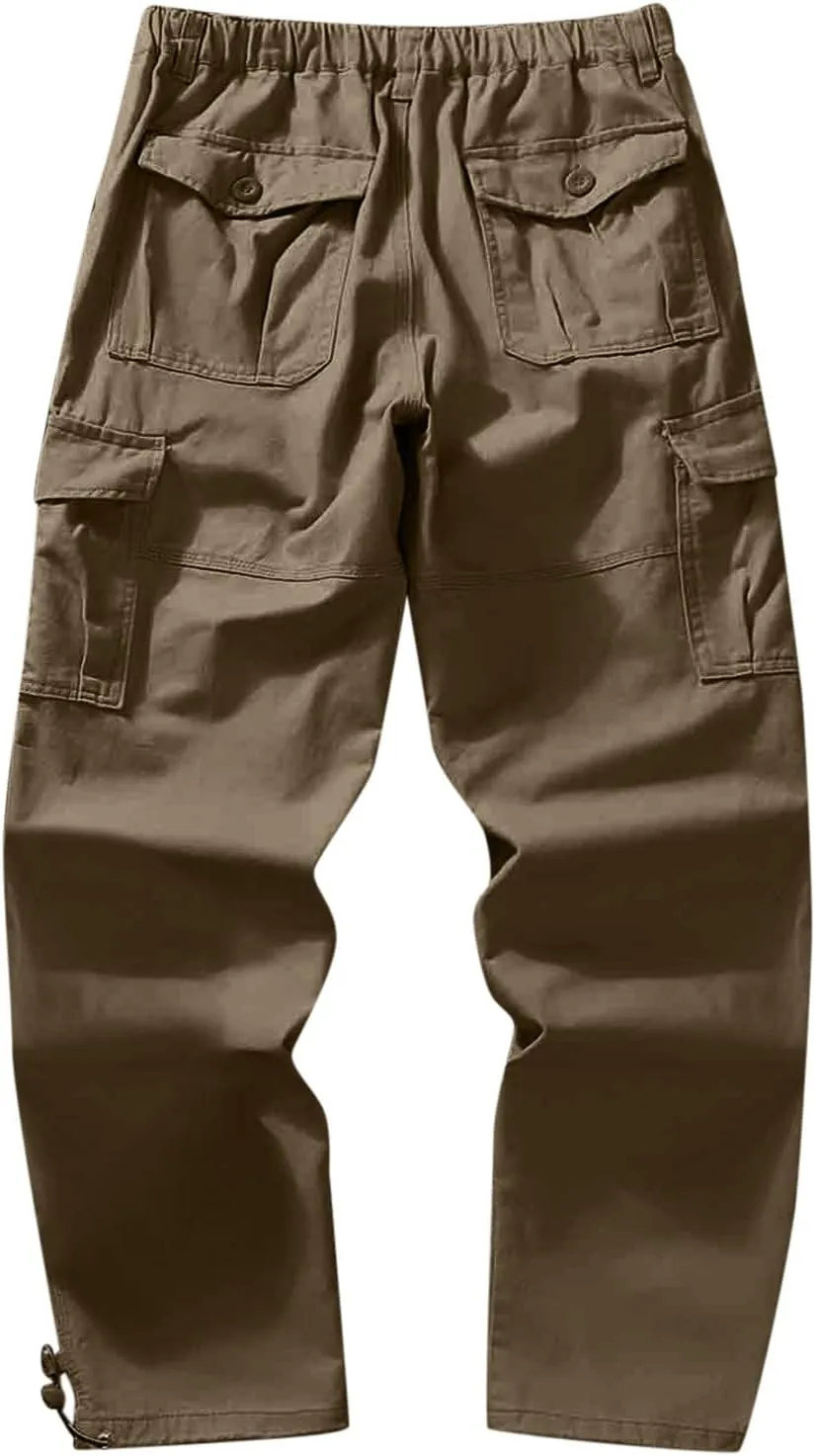 MIDOO Work Pants for Men Construction Flex Casual Pants Stretch Drawstring Waistband Tapered Leg Sweatpants with Pockets