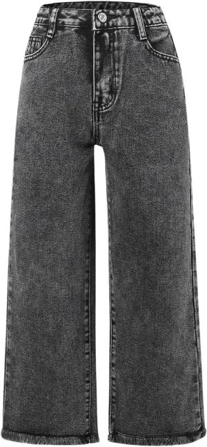 Milumia Girl's Ripped Bell Bottom Jeans Wide Leg High Waist Denim Pants with Pockets
