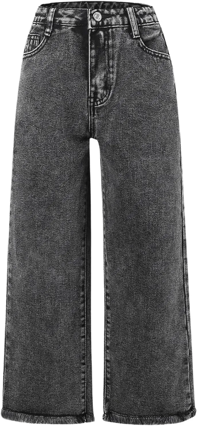 Milumia Girl's Ripped Bell Bottom Jeans Wide Leg High Waist Denim Pants with Pockets