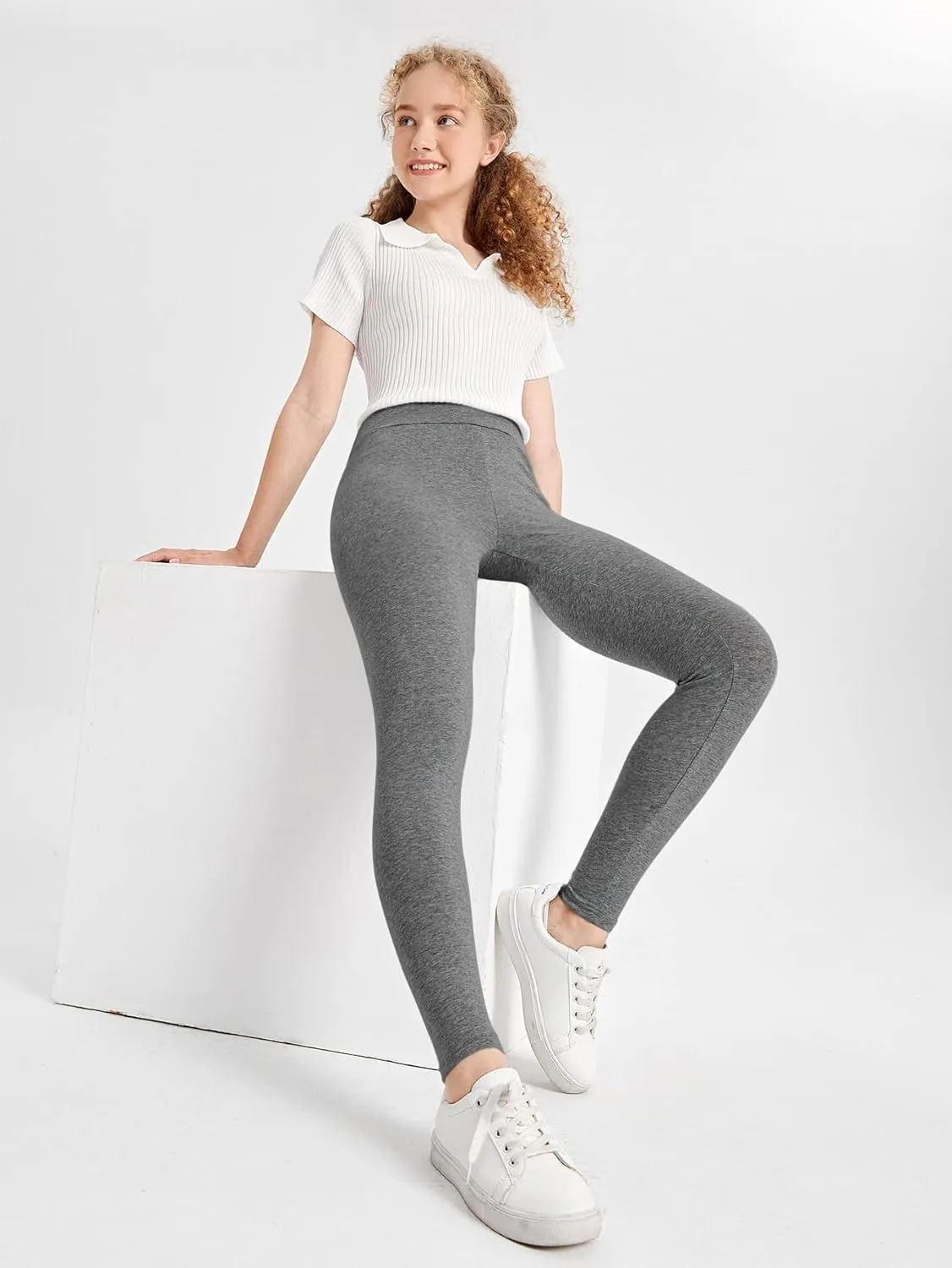 Milumia Girl's Wideband Waist Leggings High Waisted Tights Workout Yoga Pants