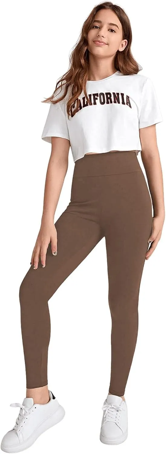 Milumia Girl's Wideband Waist Leggings High Waisted Tights Workout Yoga Pants