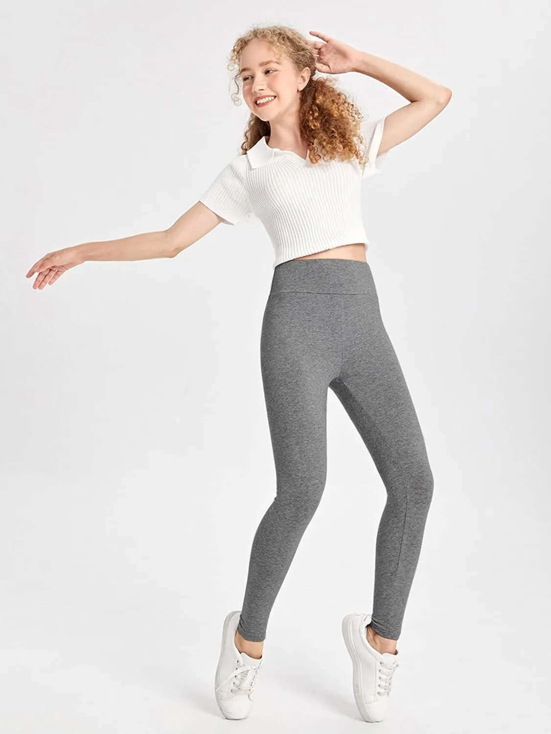 Milumia Girl's Wideband Waist Leggings High Waisted Tights Workout Yoga Pants