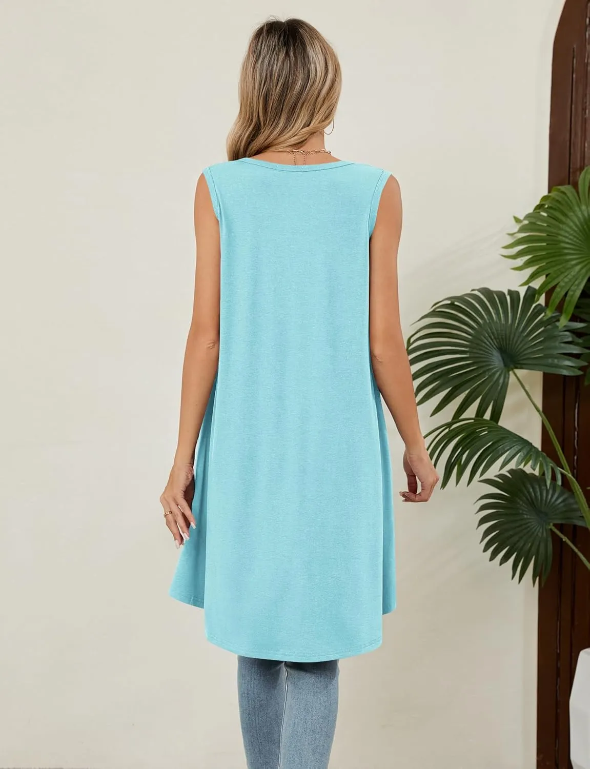 Naggoo Women's Summer Sleeveless Tunic Tops Button V Neck High Low Loose Flowy Casual Long Tank Tops