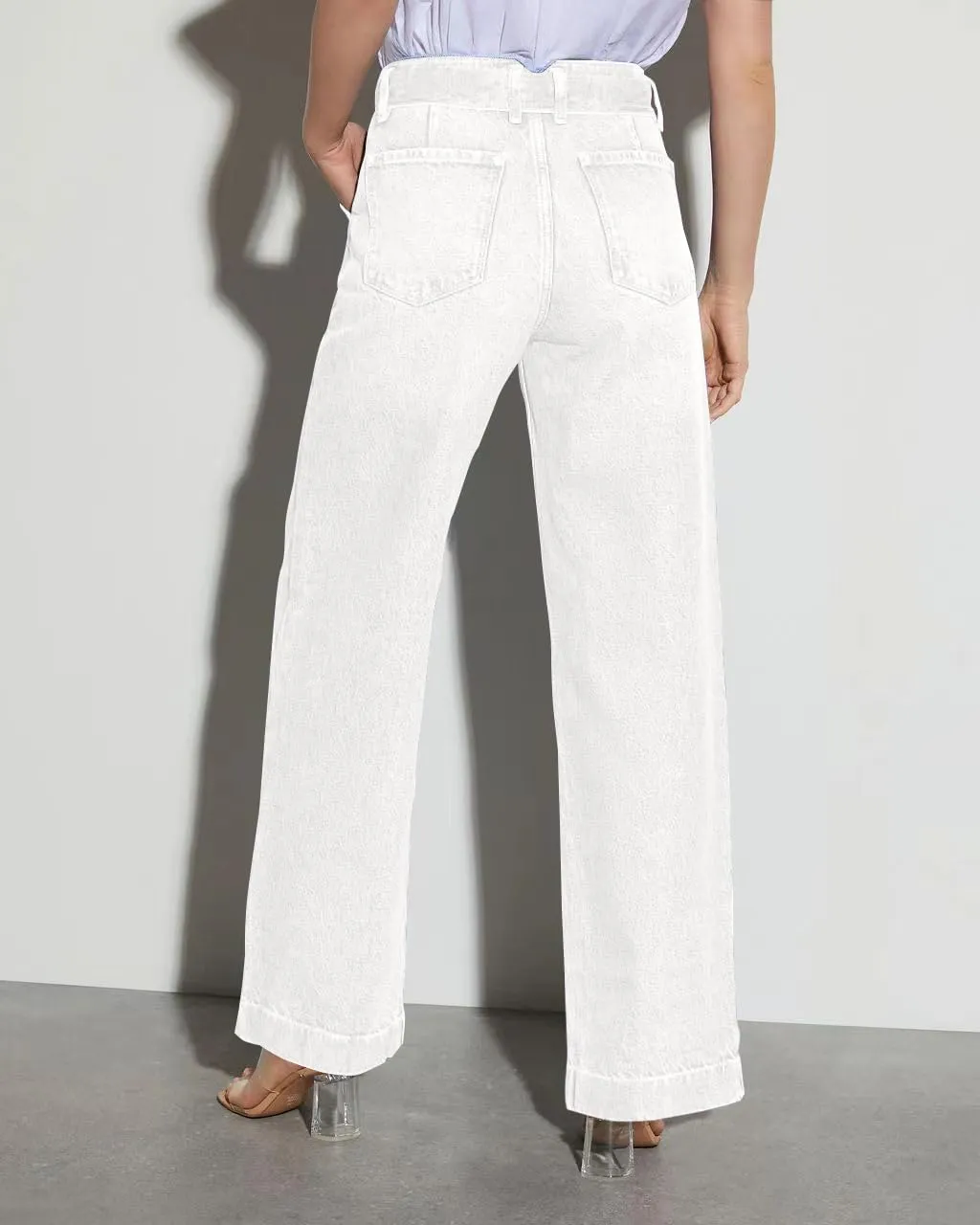 Necooer Womens Wide Leg Jeans Trendy Baggy Stretchy Boyfriend Jeans Casual Stretch Straight Leg Denim Pants