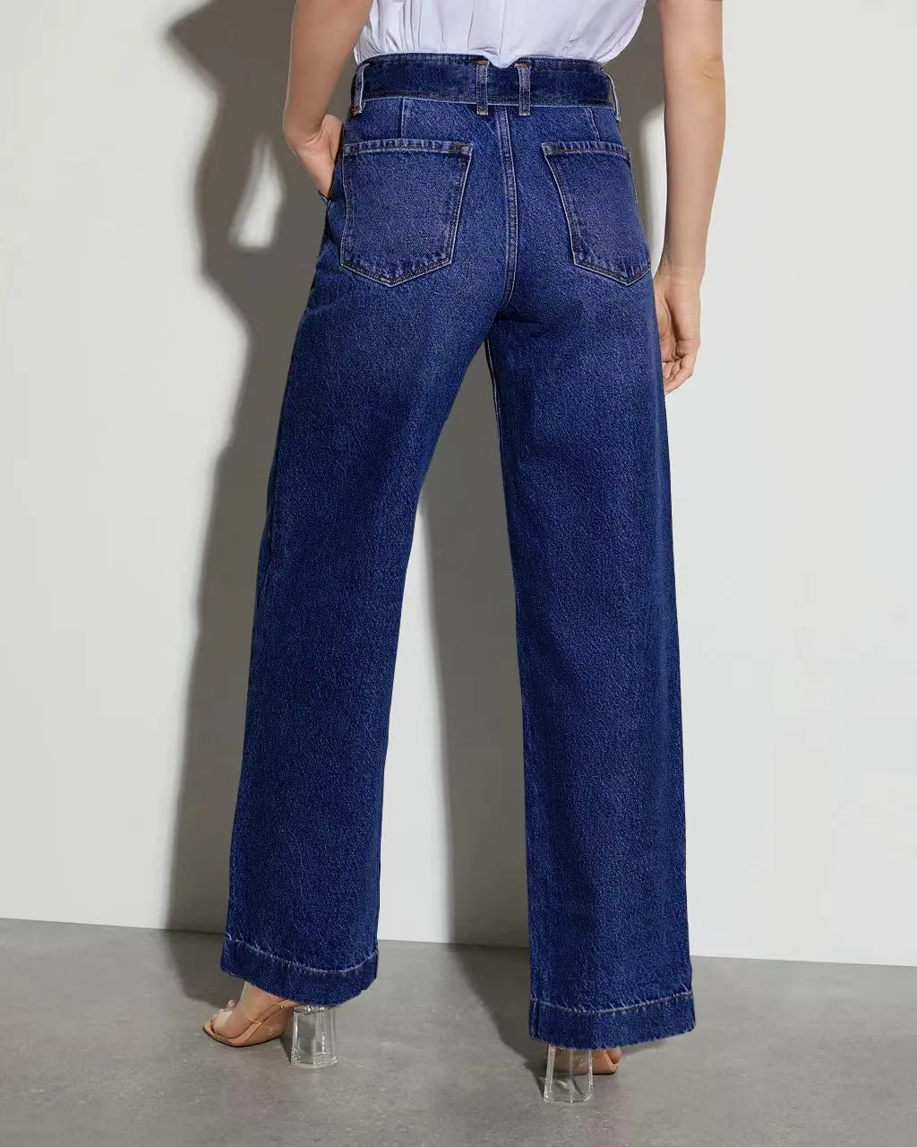 Necooer Womens Wide Leg Jeans Trendy Baggy Stretchy Boyfriend Jeans Casual Stretch Straight Leg Denim Pants