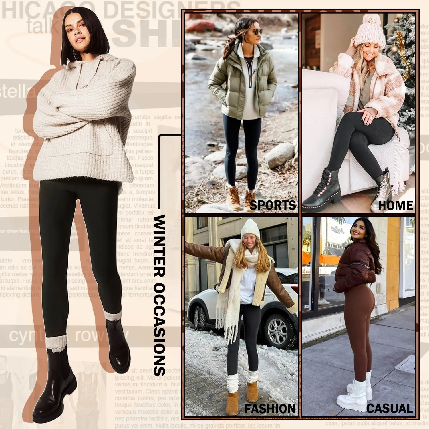 NEW YOUNG 3 Pack Fleece Lined Leggings with Pockets for Women,High Waisted Thermal Warm Winter Yoga Pants