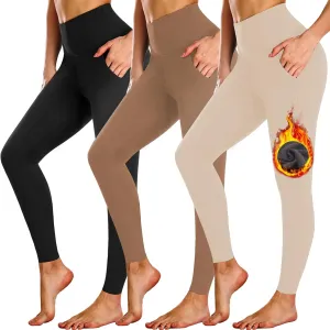NEW YOUNG 3 Pack Fleece Lined Leggings with Pockets for Women,High Waisted Thermal Warm Winter Yoga Pants