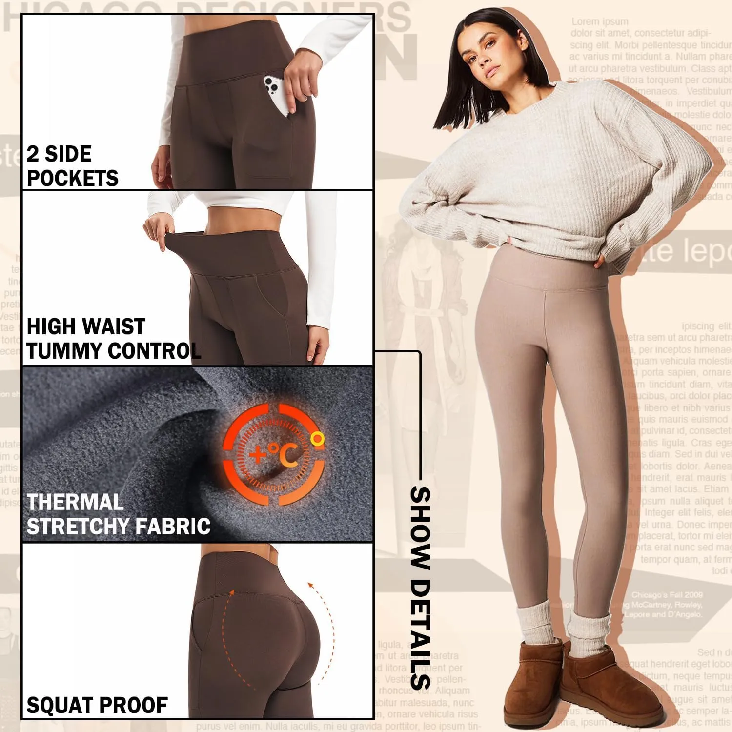 NEW YOUNG 3 Pack Fleece Lined Leggings with Pockets for Women,High Waisted Thermal Warm Winter Yoga Pants