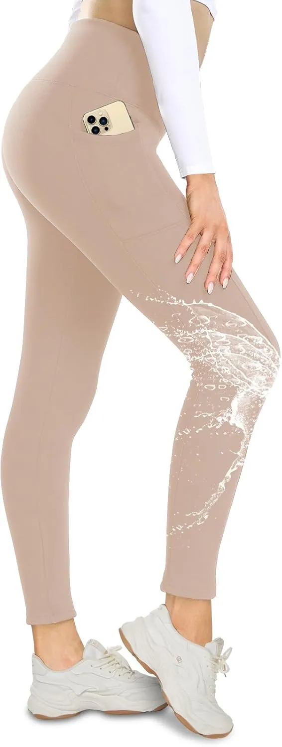 NexiEpoch Fleece Lined Leggings Women with Pockets - Water Resistant Winter Thermal High Waisted Running Hiking Yoga Pants