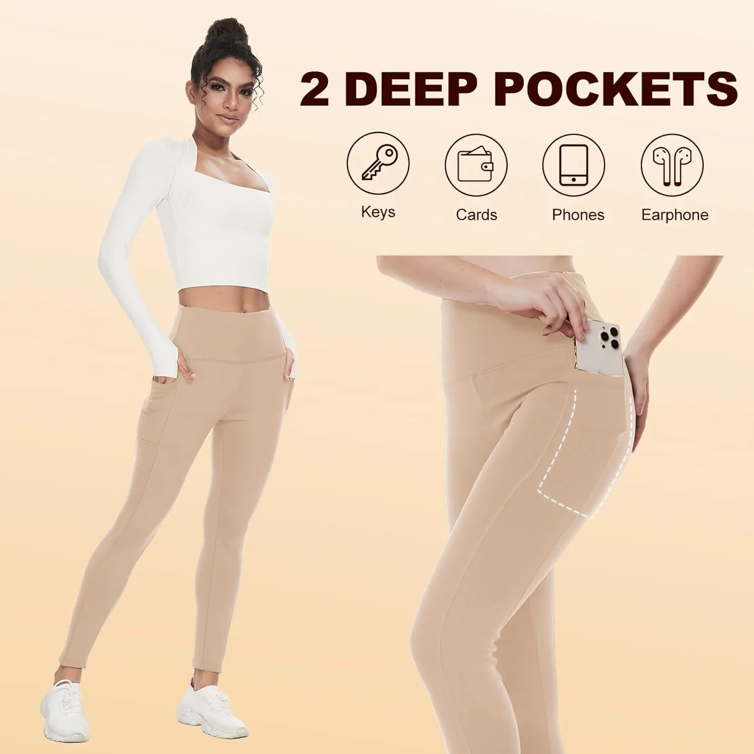 NexiEpoch Fleece Lined Leggings Women with Pockets - Water Resistant Winter Thermal High Waisted Running Hiking Yoga Pants