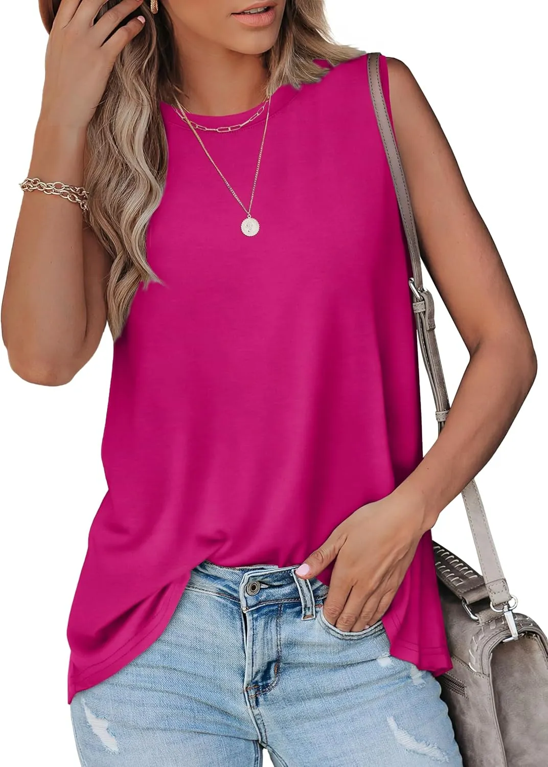 OFEEFAN High Neck Tank Tops for Women Loose Fit Sleeveless Top Summer Clothes Womens Tunic Tops to Wear with Leggings