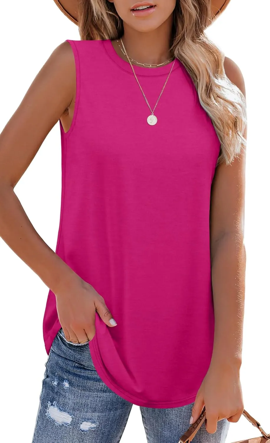 OFEEFAN High Neck Tank Tops for Women Loose Fit Sleeveless Top Summer Clothes Womens Tunic Tops to Wear with Leggings