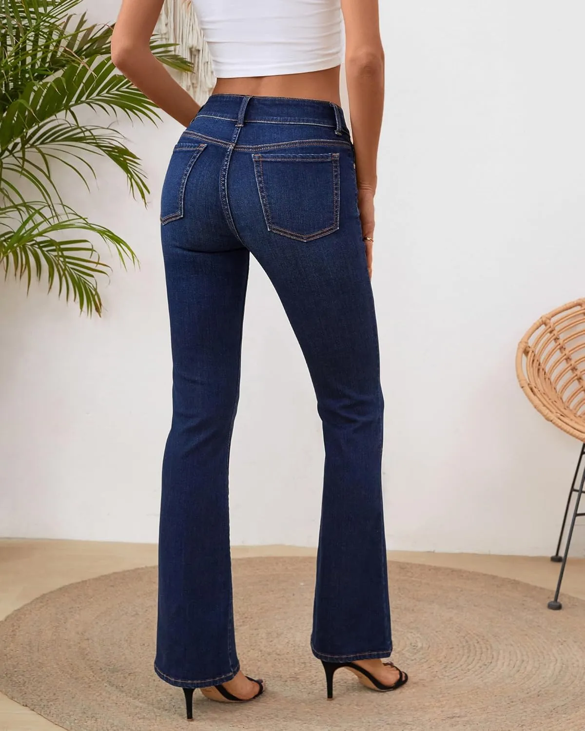 OFLUCK Bell Bottom Jeans for Women Stretchy Mid Waisted Trendy Flare Jeans Curvy Denim Pants