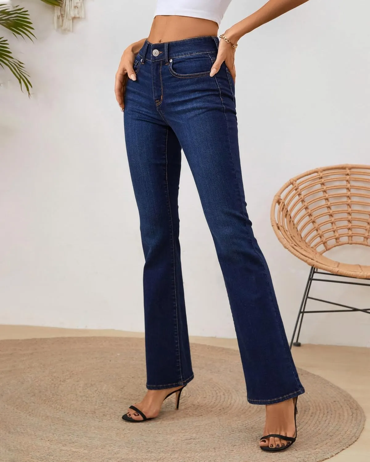 OFLUCK Bell Bottom Jeans for Women Stretchy Mid Waisted Trendy Flare Jeans Curvy Denim Pants