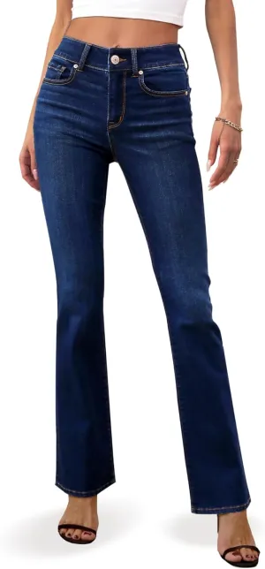 OFLUCK Bell Bottom Jeans for Women Stretchy Mid Waisted Trendy Flare Jeans Curvy Denim Pants