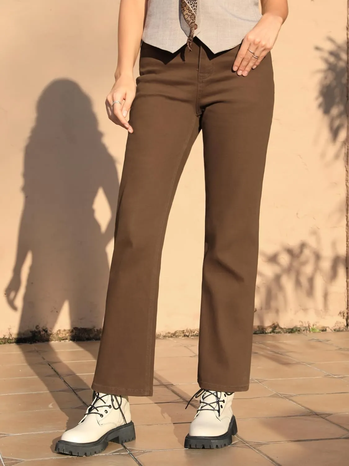 ONESO Women's Straight Leg Jeans Mid Waist Loose Stretchy Lightweight Trendy Jeans for Women Denim Pants