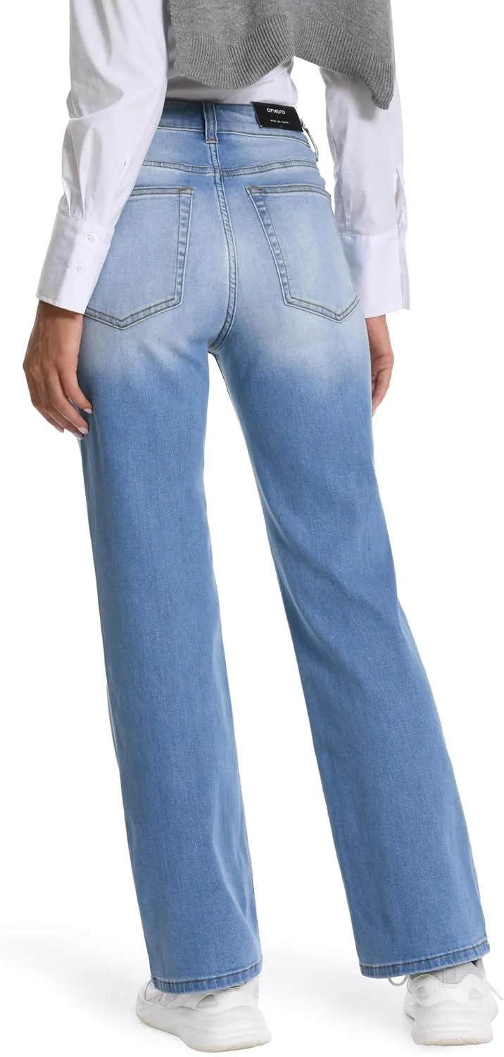 ONESO Women's Straight Leg Jeans Mid Waist Loose Stretchy Lightweight Trendy Jeans for Women Denim Pants