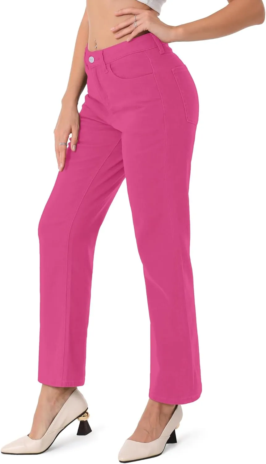 ONESO Women's Straight Leg Jeans Mid Waist Loose Stretchy Lightweight Trendy Jeans for Women Denim Pants