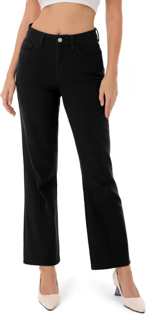 ONESO Women's Straight Leg Jeans Mid Waist Loose Stretchy Lightweight Trendy Jeans for Women Denim Pants