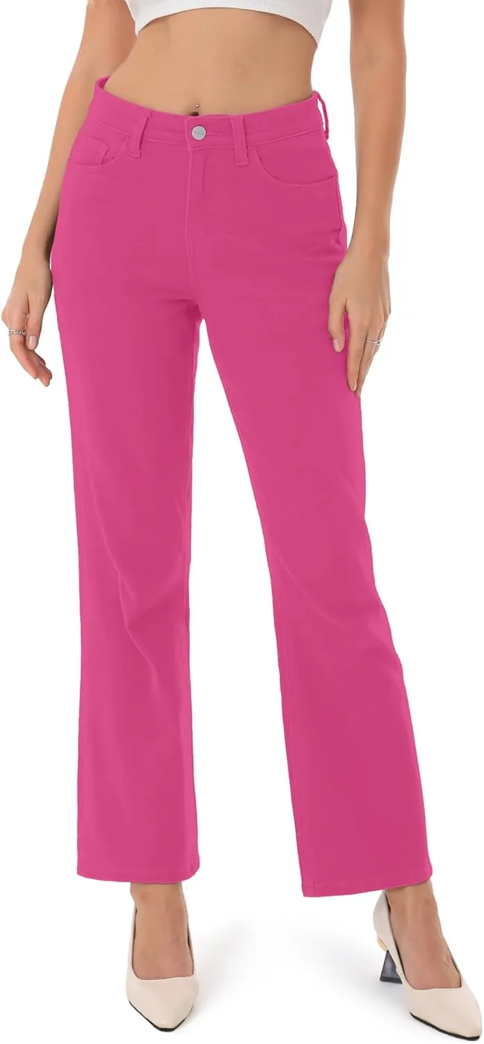ONESO Women's Straight Leg Jeans Mid Waist Loose Stretchy Lightweight Trendy Jeans for Women Denim Pants