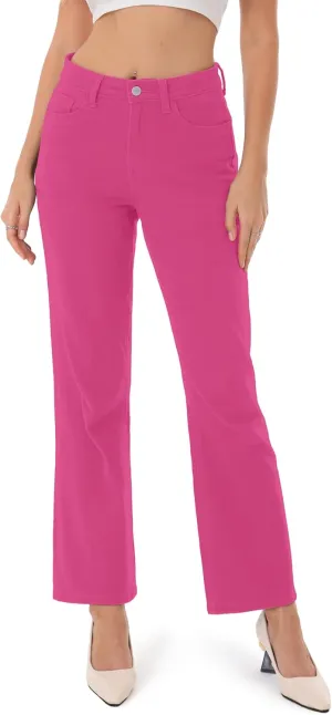 ONESO Women's Straight Leg Jeans Mid Waist Loose Stretchy Lightweight Trendy Jeans for Women Denim Pants