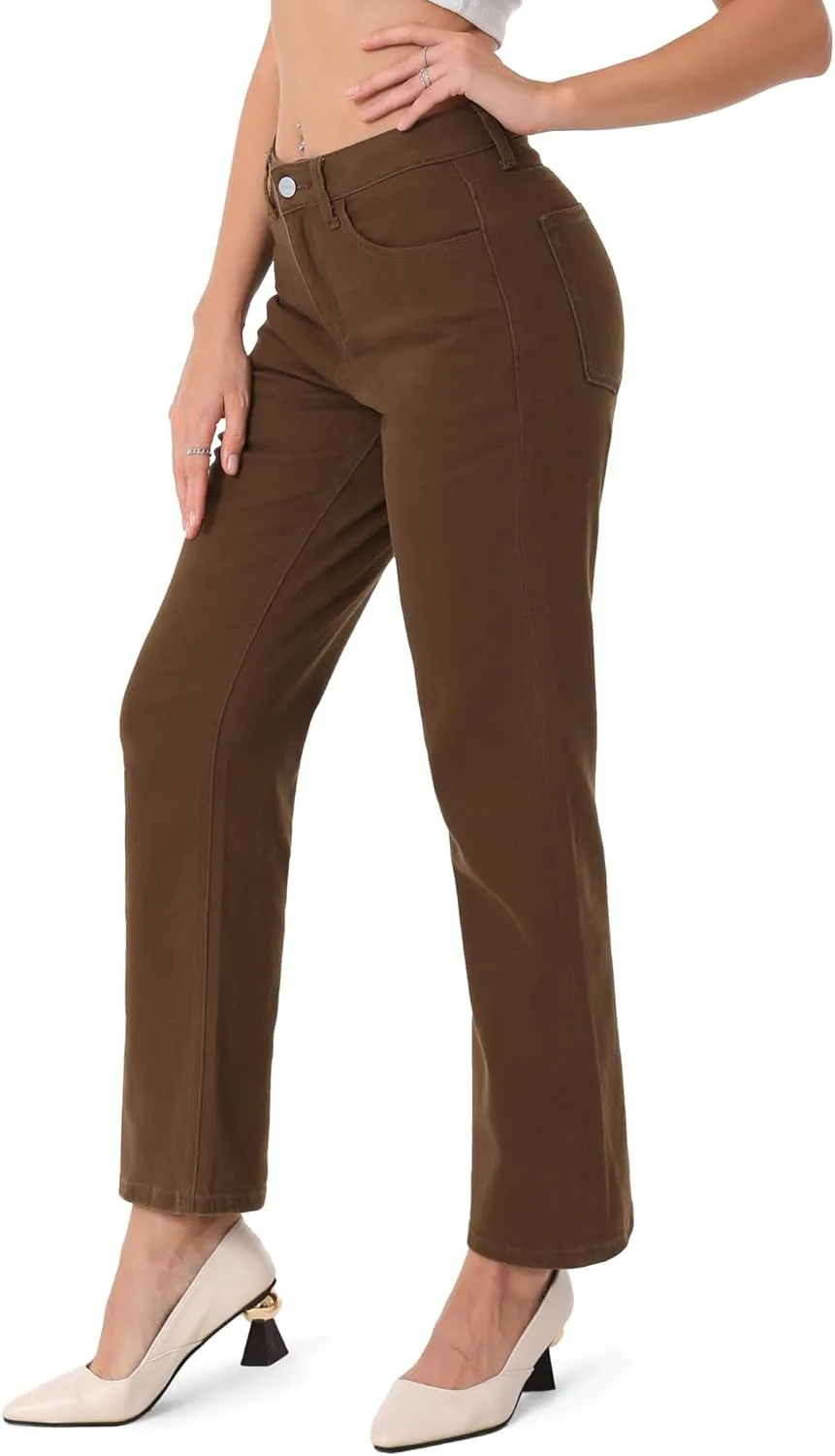ONESO Women's Straight Leg Jeans Mid Waist Loose Stretchy Lightweight Trendy Jeans for Women Denim Pants