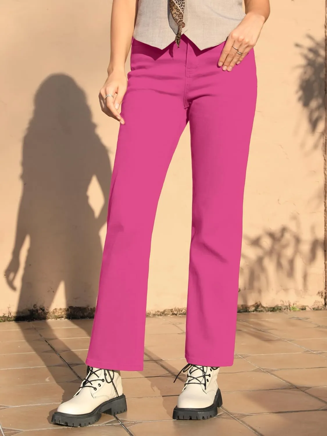 ONESO Women's Straight Leg Jeans Mid Waist Loose Stretchy Lightweight Trendy Jeans for Women Denim Pants