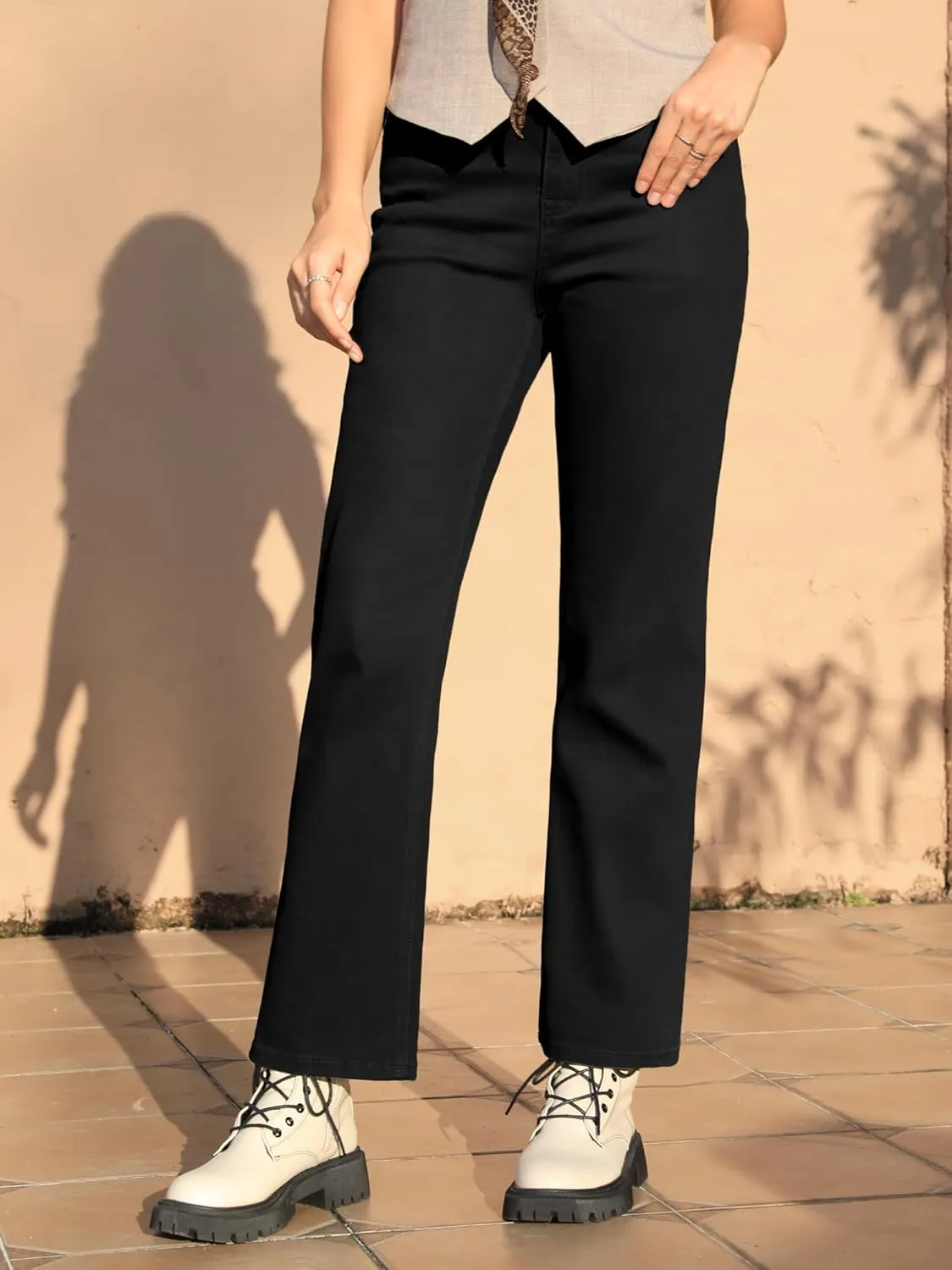 ONESO Women's Straight Leg Jeans Mid Waist Loose Stretchy Lightweight Trendy Jeans for Women Denim Pants