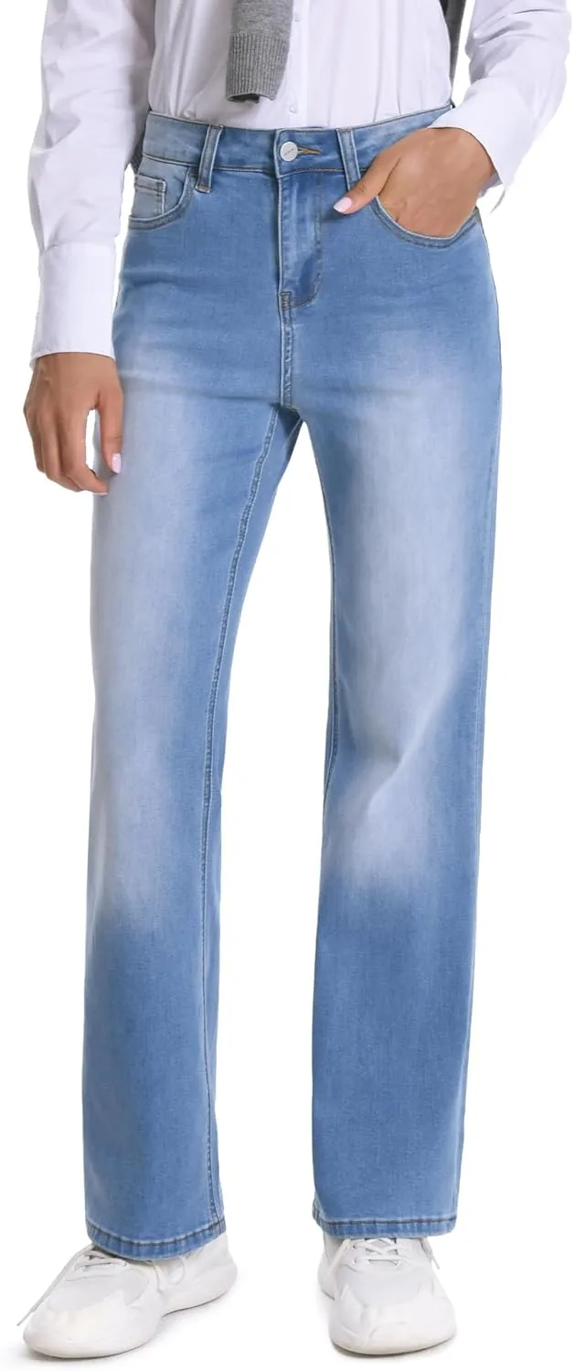 ONESO Women's Straight Leg Jeans Mid Waist Loose Stretchy Lightweight Trendy Jeans for Women Denim Pants