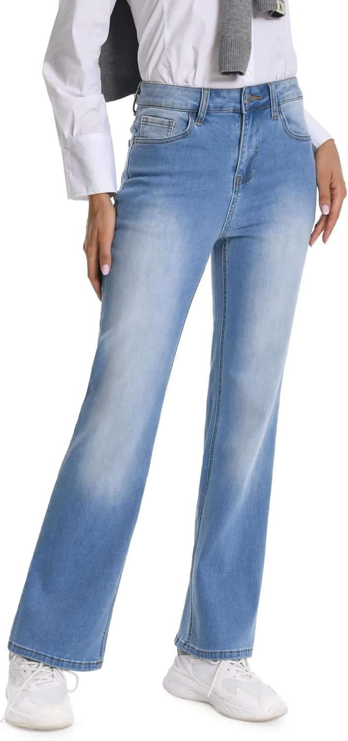 ONESO Women's Straight Leg Jeans Mid Waist Loose Stretchy Lightweight Trendy Jeans for Women Denim Pants