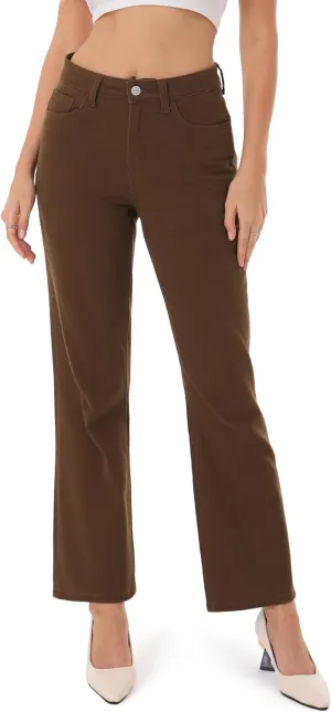 ONESO Women's Straight Leg Jeans Mid Waist Loose Stretchy Lightweight Trendy Jeans for Women Denim Pants