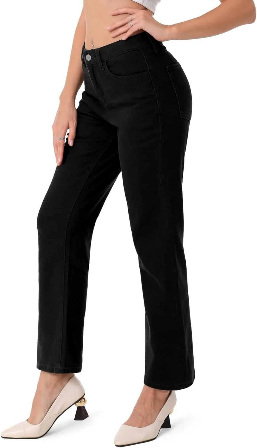 ONESO Women's Straight Leg Jeans Mid Waist Loose Stretchy Lightweight Trendy Jeans for Women Denim Pants