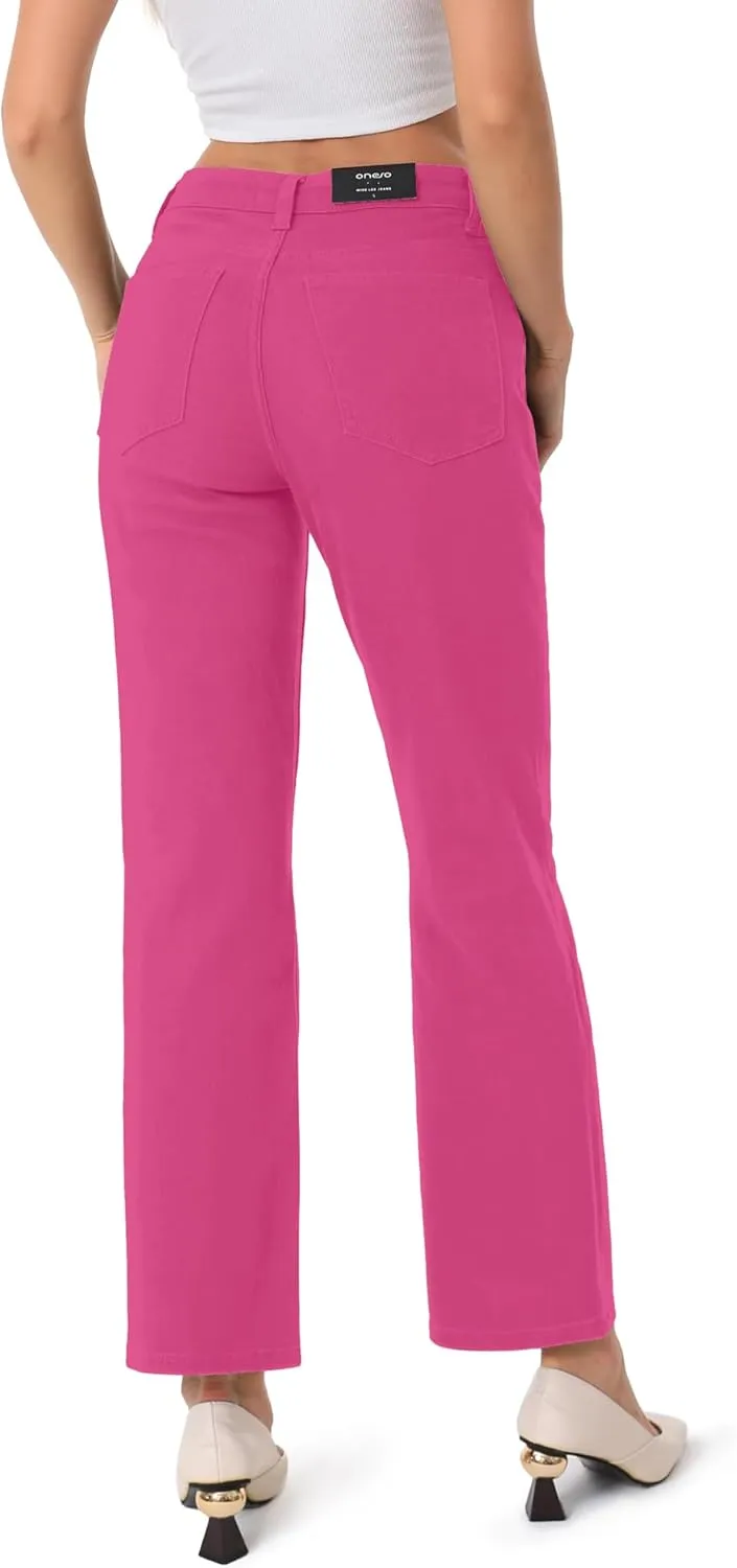 ONESO Women's Straight Leg Jeans Mid Waist Loose Stretchy Lightweight Trendy Jeans for Women Denim Pants