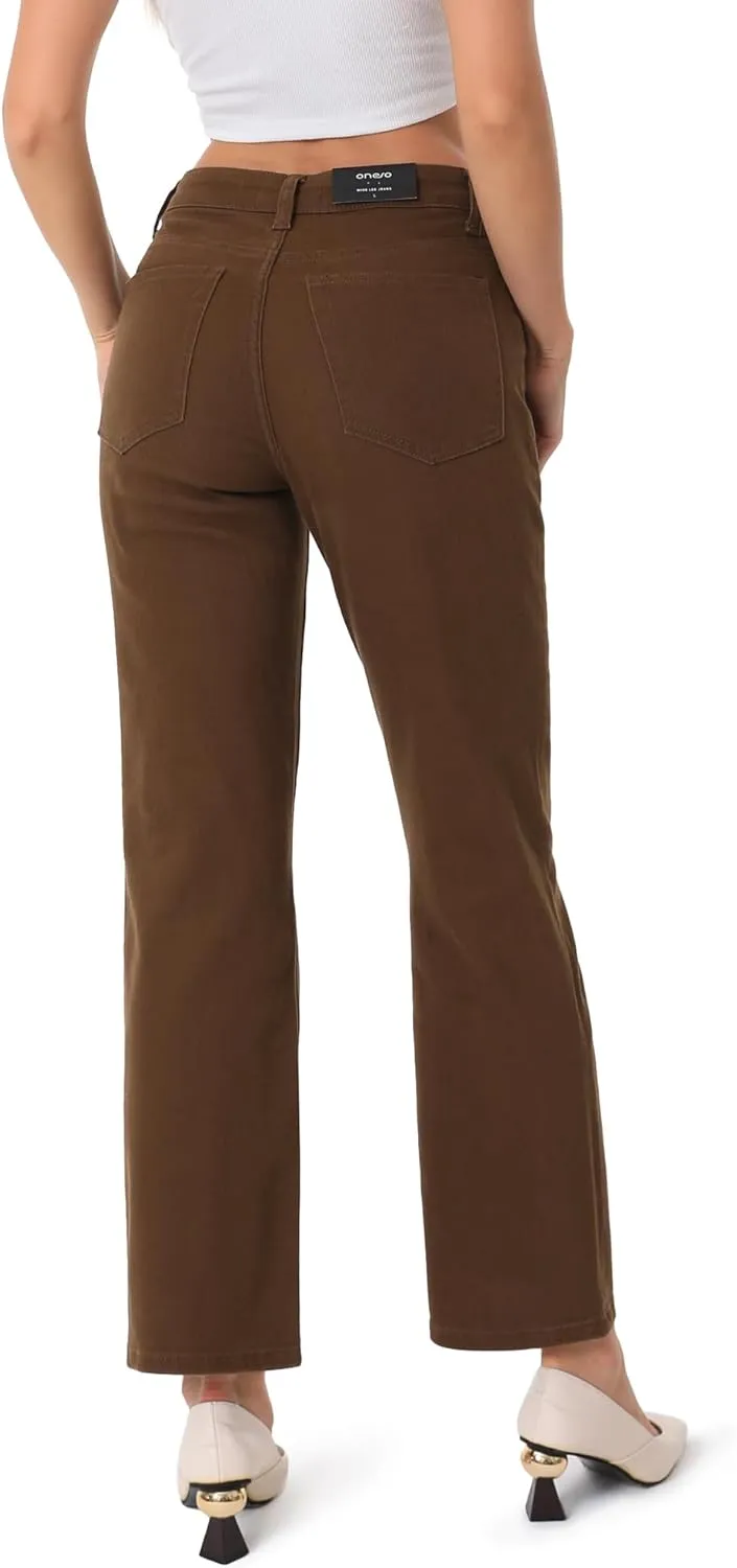 ONESO Women's Straight Leg Jeans Mid Waist Loose Stretchy Lightweight Trendy Jeans for Women Denim Pants