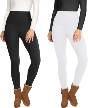 Opuntia 2 Pack Fleece Lined High Waisted Leggings for Women - Warm Winter Pants Tummy Control Yoga Hiking Running Tights