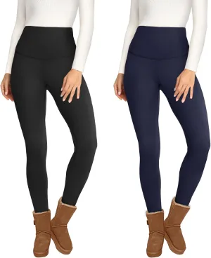 Opuntia 2 Pack Fleece Lined High Waisted Leggings for Women - Warm Winter Pants Tummy Control Yoga Hiking Running Tights