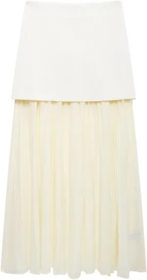Perbai Womens High Waisted Fold Over Knitted A Line Flowy Pleated Long Maxi Chiffon Skirt