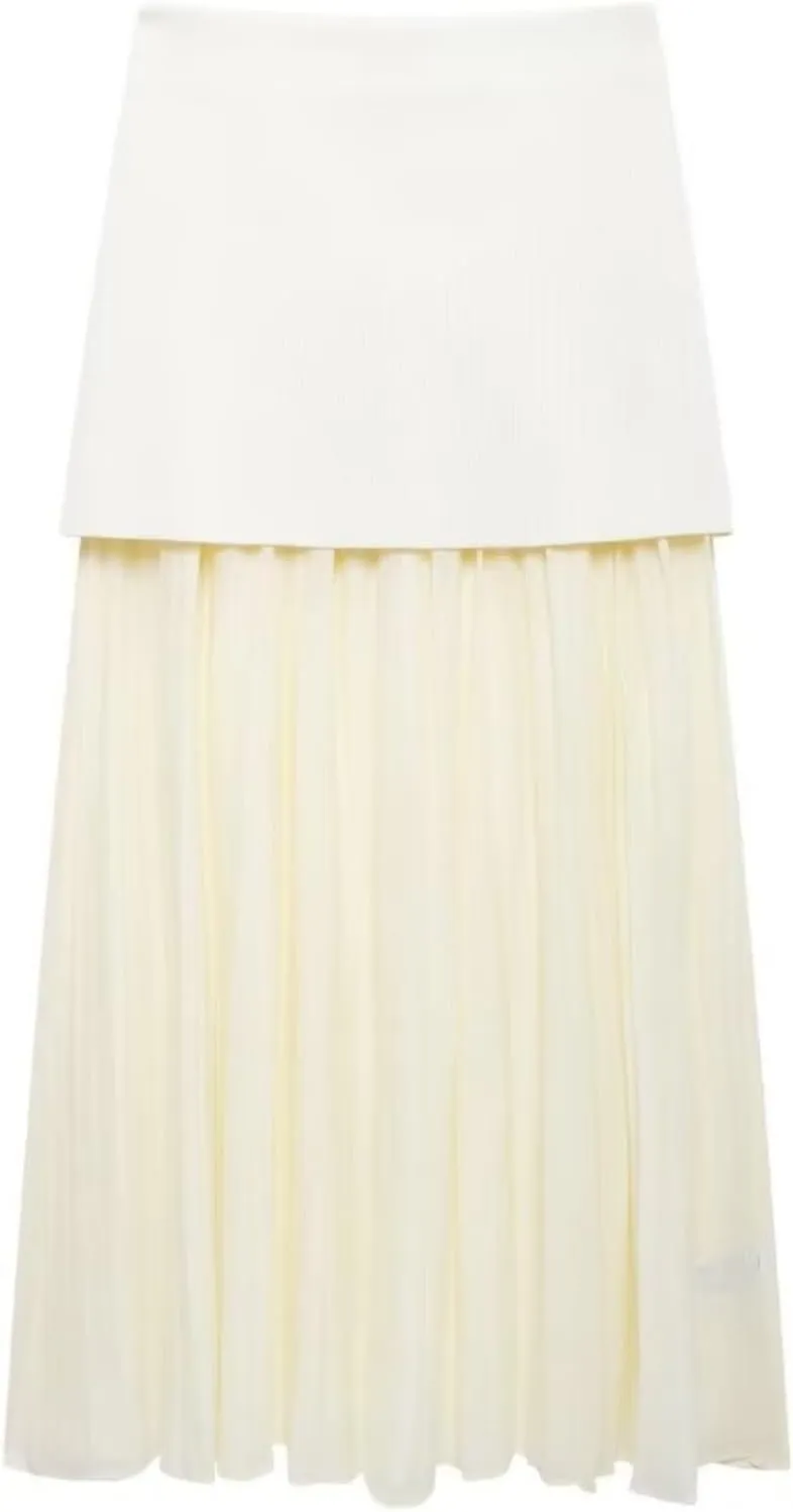 Perbai Womens High Waisted Fold Over Knitted A Line Flowy Pleated Long Maxi Chiffon Skirt